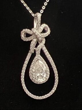 2.7CT Moissanite Bridal Pendant Necklace S925 Silver Wedding Teardrop Bow 16”+2”